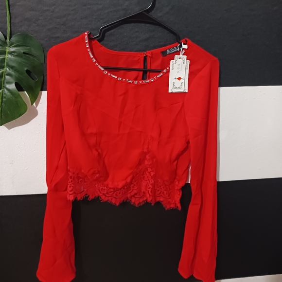 Bundle of NEW Women rhinestone bling round neck bell sleeve blouses - Picture 4 of 16